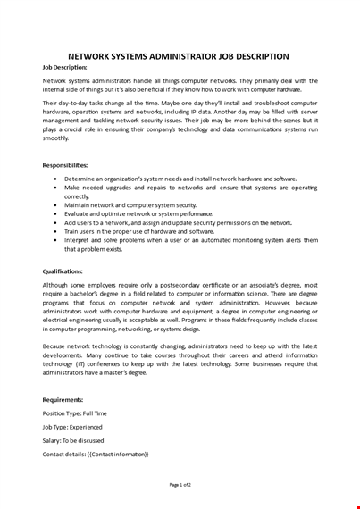 system administrator job description template