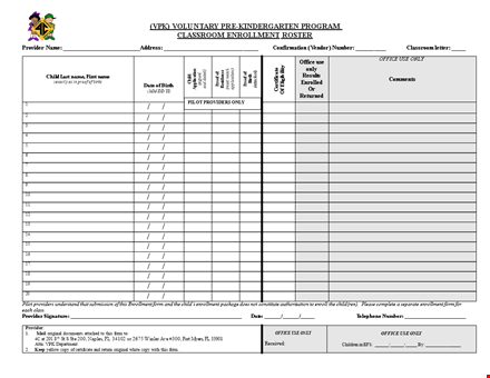 class roster template form template