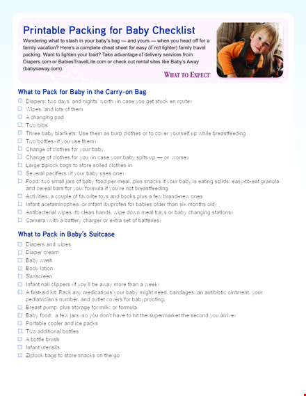 new baby packing checklist - essential clothes and diapers included template