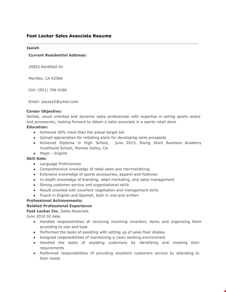 professional sales associate resume template