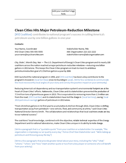 clean cities petroleum coalition press release template template