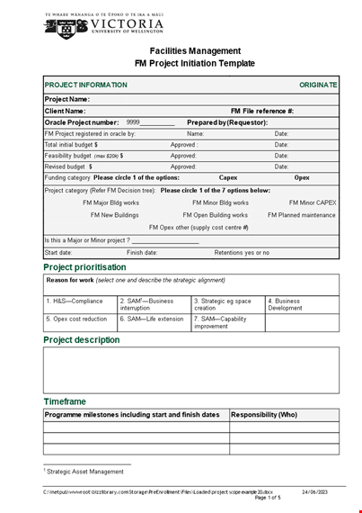 approved project scope example - define project and scope template
