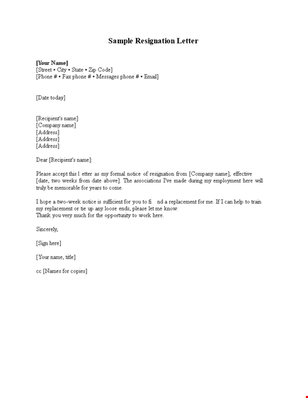 professional resignation letter format template