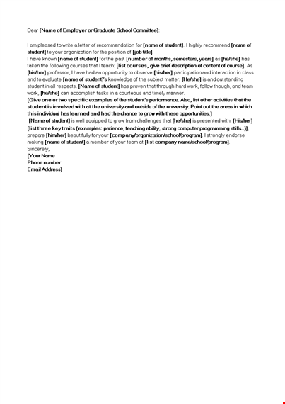 internship recommendation letter from professor template