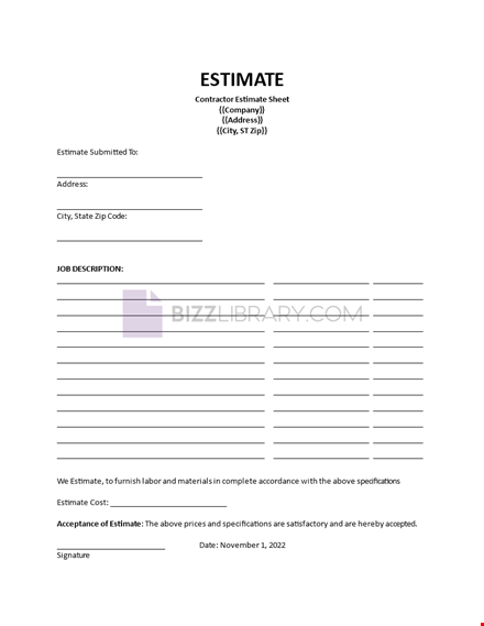 estimate  sample template template