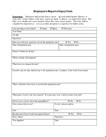 employee injury template