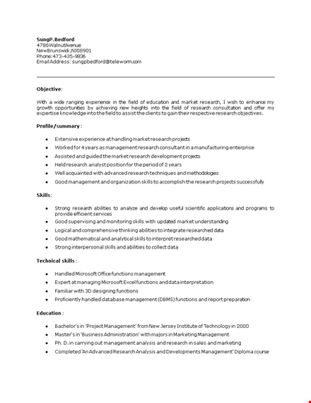 marketing research consultant resume template