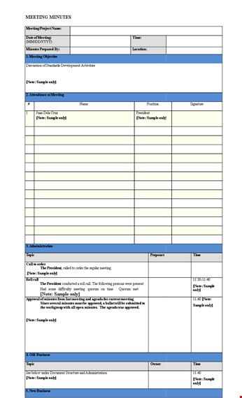 meeting minute notes template template