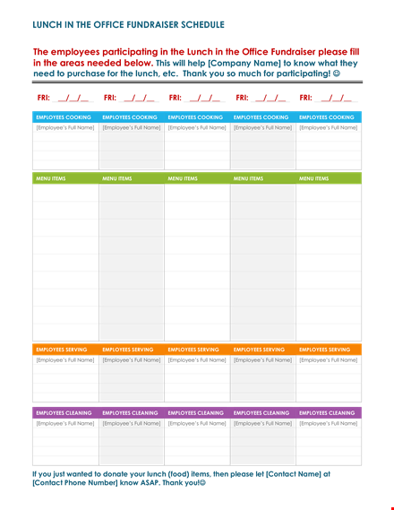 office lunch schedule template - simplify employee lunch planning & tracking template