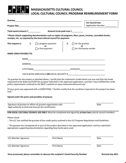 easy reimbursement form for council and grant recipients - improve your project's cultural impact template