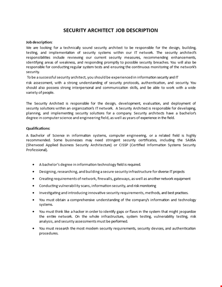 security architect job description template