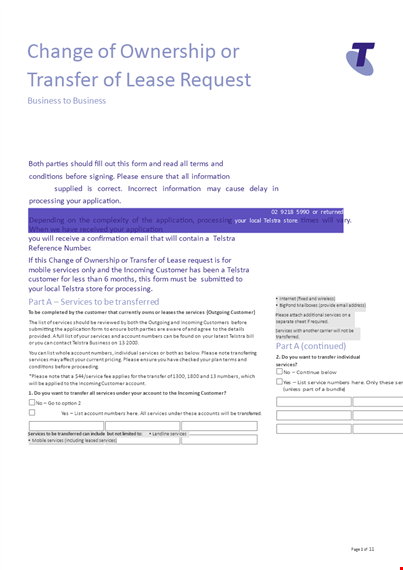 transfer telstra services: customer lease transfer request letter template template