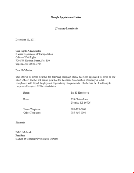 free sample appointment letter format template