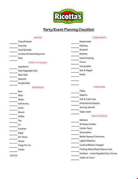 party event planning checklist template template