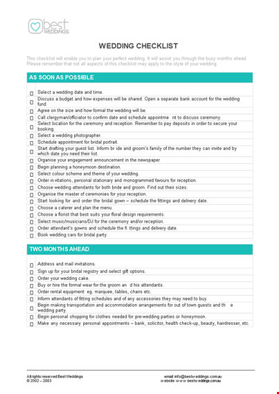 editable wedding checklist template template