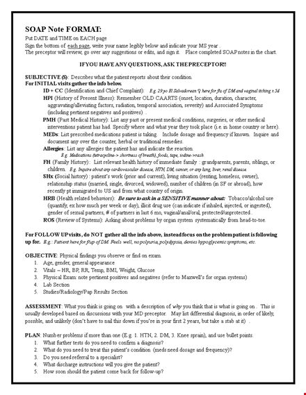 patient history | soap note template - indicate progress template