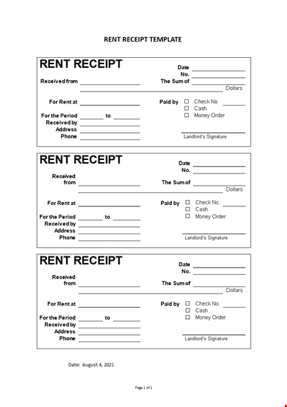 rent receipt template template