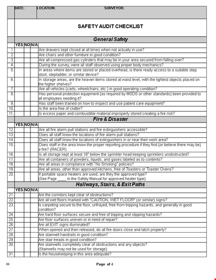 safety audit checklist template template
