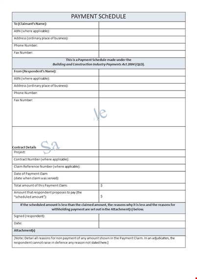 project payment schedule in pdf template