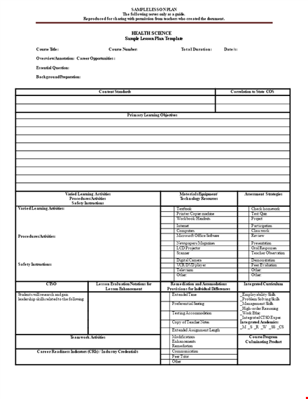 effective lesson planning: course, skills & activities template