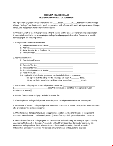 independent contractor agreement for college services template
