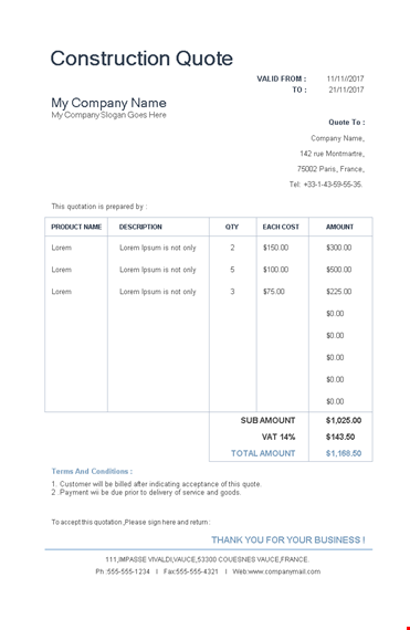 construction quotation template - create custom quotes in minutes template