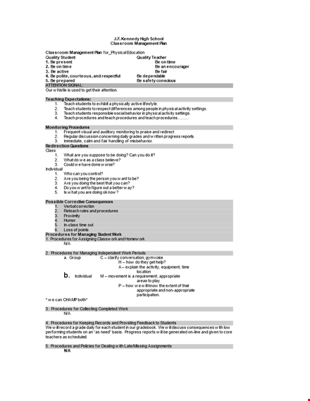 effective classroom management plan for successful teaching and learning procedures template