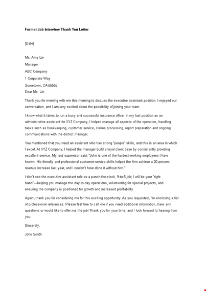 formal job interview thank you letter template