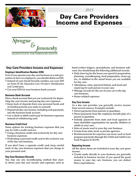 track daycare payments & expenses | business income template template