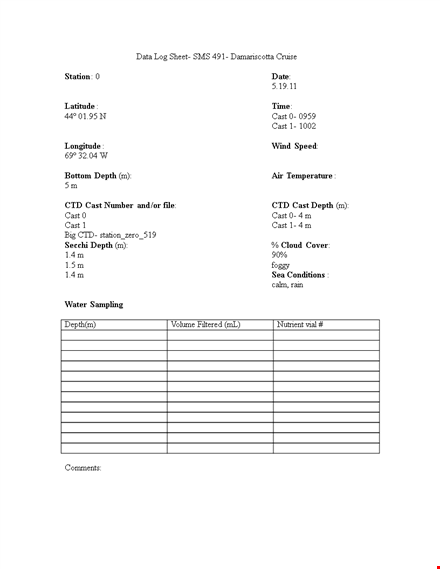 log sheet for tracking station depth template