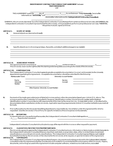 agreement for independent contractor services - university consultant template