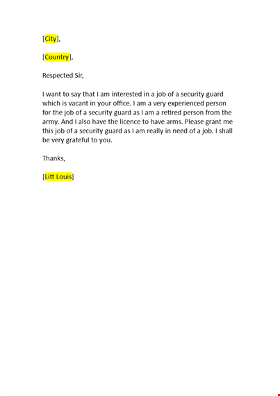 application letter applying for a security guard template