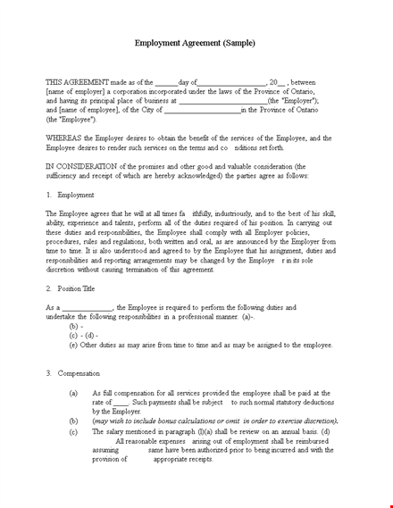 employment agreement template | download for employee & employer template
