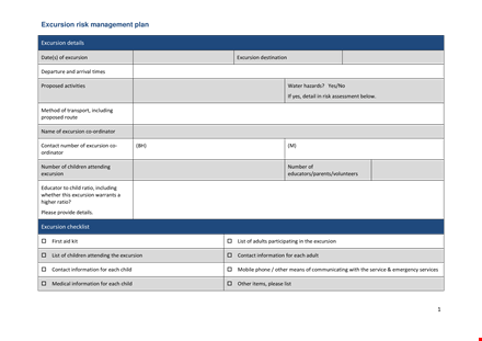 risk management plan template for child care template