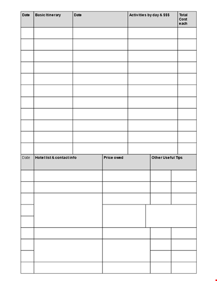 free holiday itinerary template template