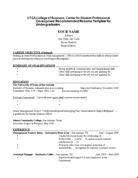 manager trainee resume in pdf template