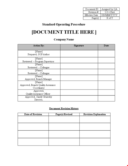 quality document templates: approved sop templates for revision template