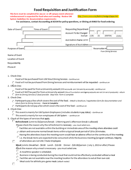 sample food requisition form for meetings and breaks template