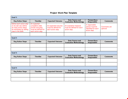 project work plan template word template
