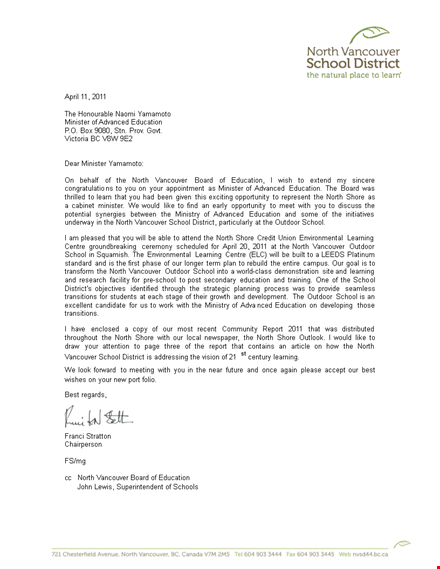 congratulations letter for school education | north minister vancouver template