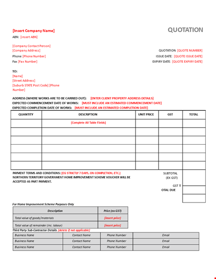 company quotation template