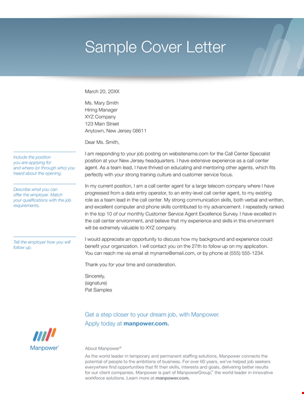 data entry cover letter - agent with skills in call center and manpower template