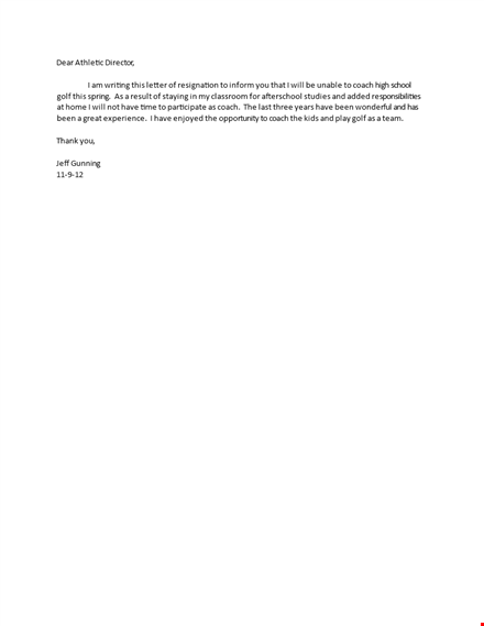 resignation letter for high school coach template