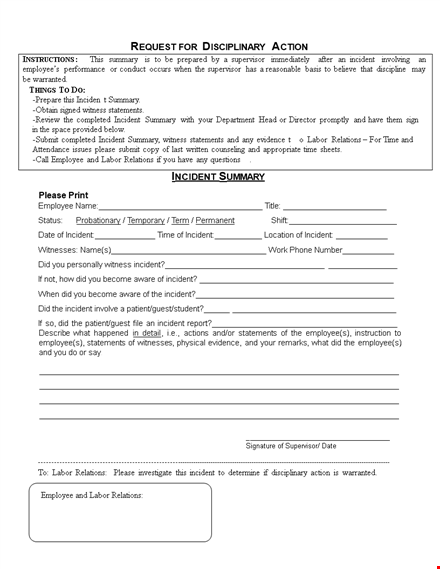 employee write up form for incident summary template