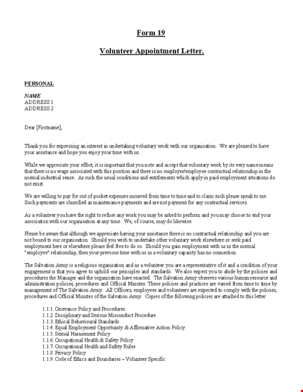 volunteer appointment letter template in doc template