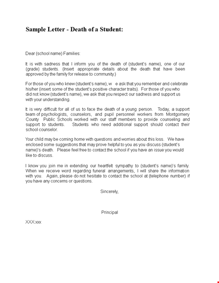 offering support to students: condolence letter in times of loss template