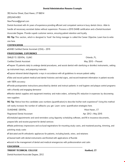 dental administration resume example template