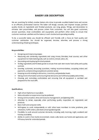 bakery job description template