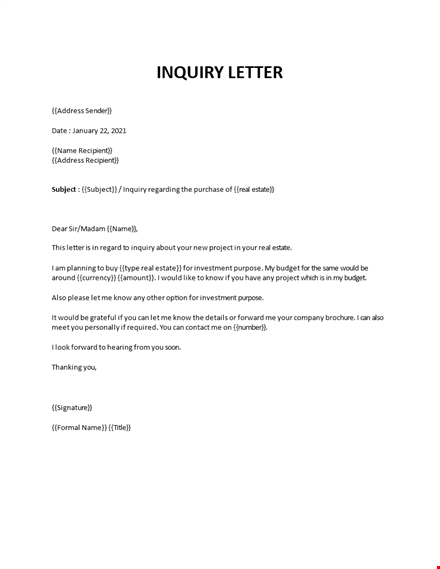 real estate inquiry letter template