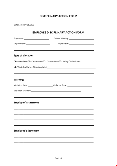disciplinary action form template template